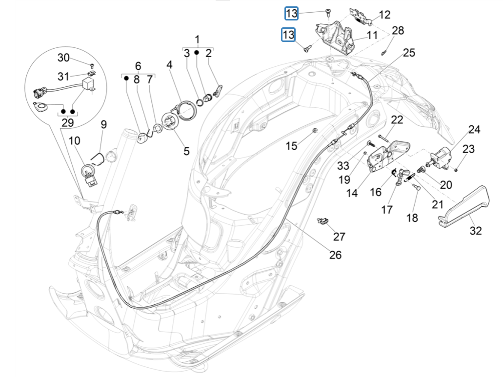 Zamki Vespa GTS 125 4T E4 ABS 2019 (EMEA)