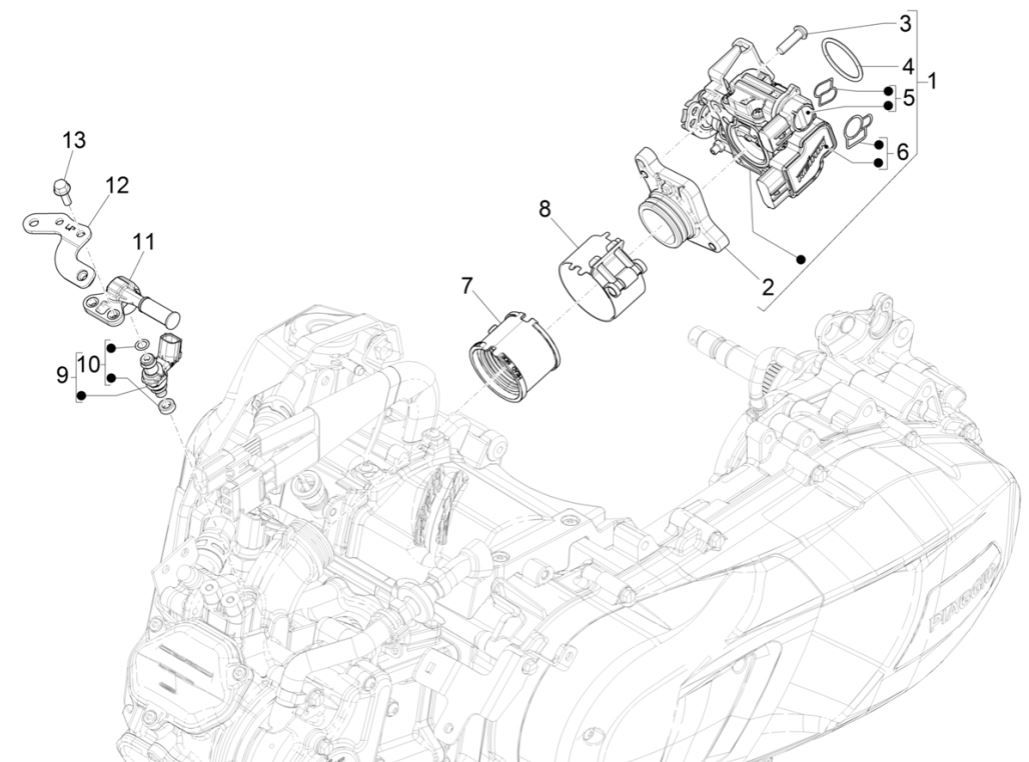 Piaggio Medley 125 ABS E5 2021-2022 (EMEA) Korpus przepustnicy - wtryskiwacz - polączenie wlotowe