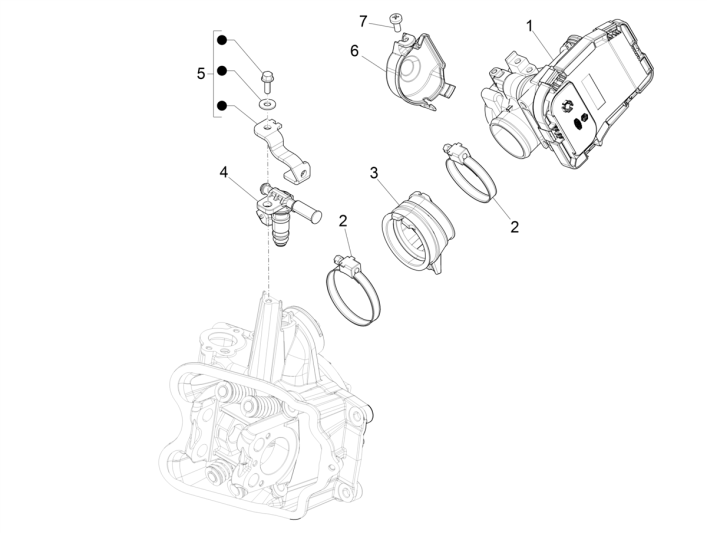 Korpus przepustnicy - Wtryskiwacz - Podłączenie wlotu Piaggio Beverly 350 E3 Sport Touring 2013-2014