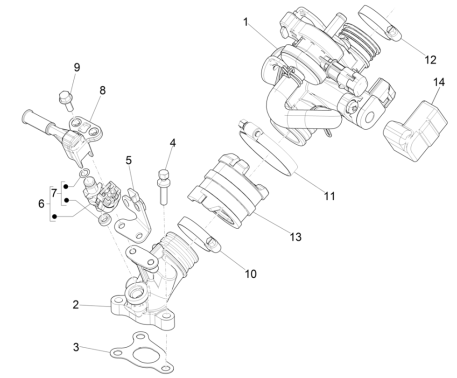 Korpus przepustnicy - Wtryskiwacz - Wlot wlotu Vespa 4-suwowy 3-zaworowy (euro4 wtrysk IGET)