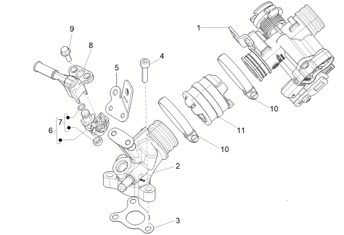 Korpus przepustnicy i wlot Vespa Sprint 4-suwowy 3-zaworowy (euro5 wtrysku IGET)
