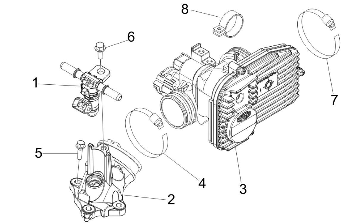 Korpus przepustnicy - Wtryskiwacz - Podłączenie wlotu Vespa GTV 250 4T 4V IE