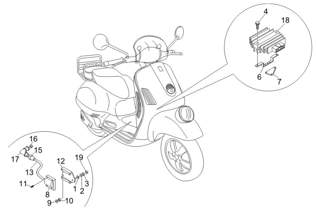 Regulator napięcia - Elektroniczne jednostki sterujące - Cewka zapłonowa HS Vespa GTV 250 4T 4V IE