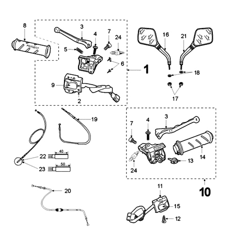 Lusterka i uchwyty Peugeot Fox Deluxe Czarne