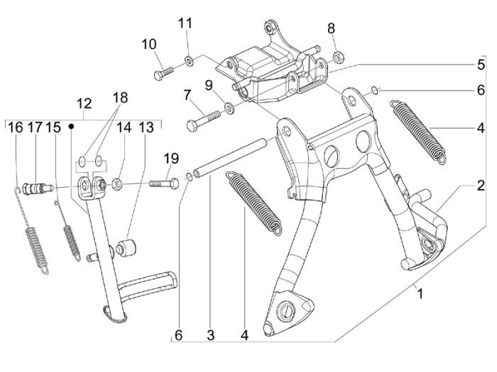 Stojak środkowy Vespa S 2-suwowy