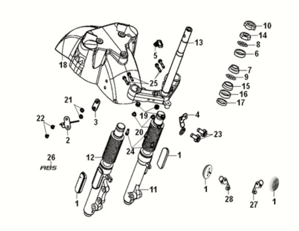 Steering stem - front cushion Sym Fiddle IV 125i LC ABS E5 2020-2021 GRAY (GY-430C)