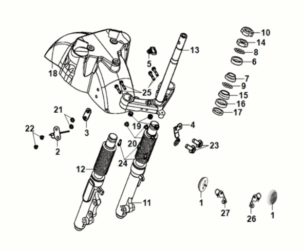 Poduszka przednia trzpienia kierownicy Sym Fiddle IV 50 E5 Szary (GY-430C)