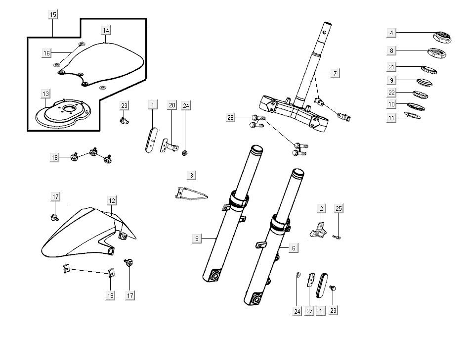 Stem steering front Kymco Super8 R E5 MAT ZWART