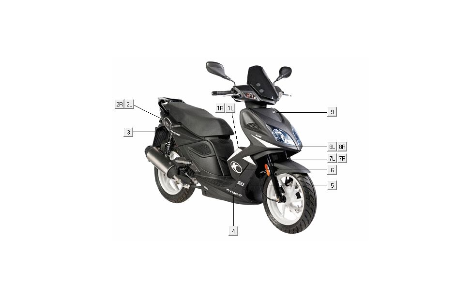 naklejki emblematy Kymco Super8 4-suwowy z 2009 czerwony