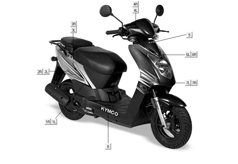Naklejki 1 Kymco Agility 10' 4-suwowy srebrny