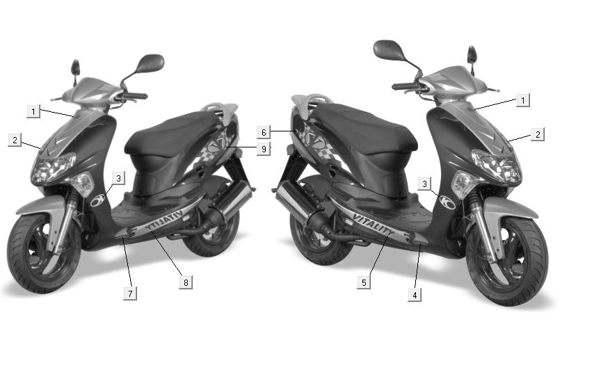 Naklejki 1 Kymco Vitality 2t ac perły srebro