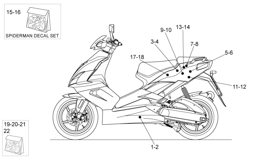 Naklejki i naklejki na tył Aprilia SR 50 H2O ie+carb 2004-2009