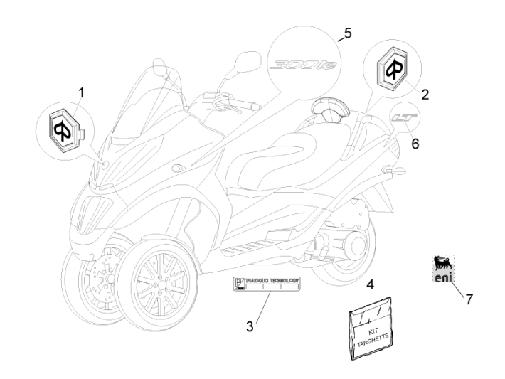 Naklejki i emblematy Piaggio MP3 300LT Sport 2009-2014 szary orion 713/B