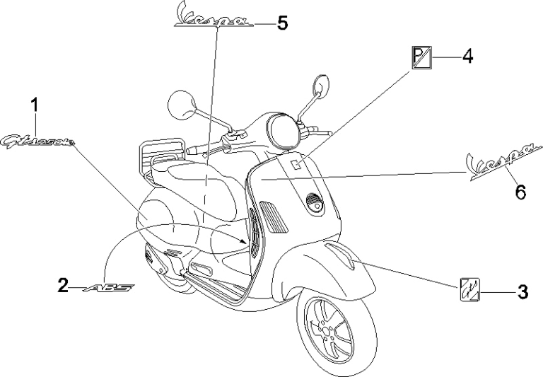 Naklejki i naklejki Vespa GTS 250 czyli 2005-2009 (z ABS)
