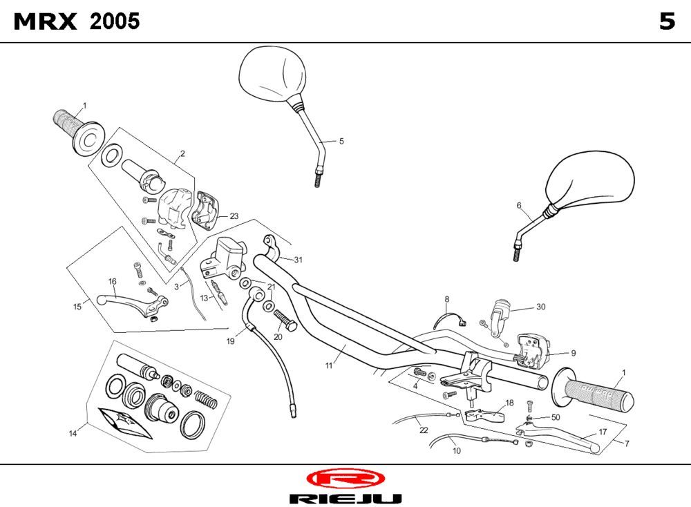 Części kierownicze- Lusterka Rieju MRX P-up czarny 2008 2-suwowy