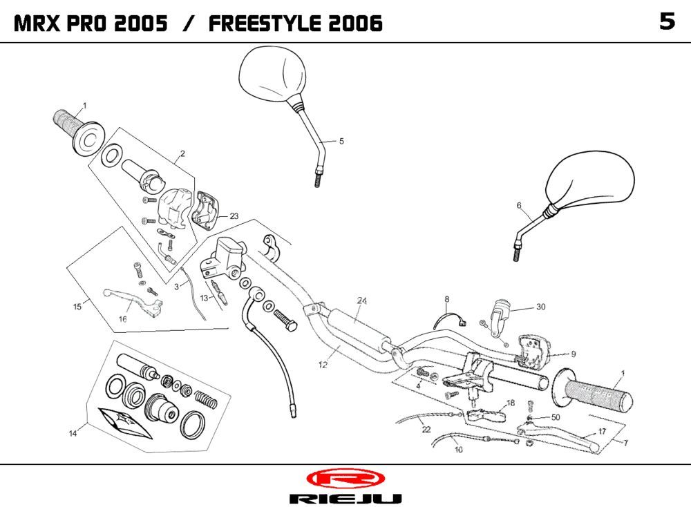 Części kierownicze - Lusterka Rieju MRX pro niebieskie 2006 2-suwowy