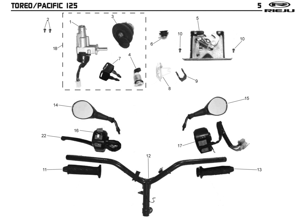 Części kierownicy - Lusterka Rieju Pacific czerwony 2009 2-suwowy