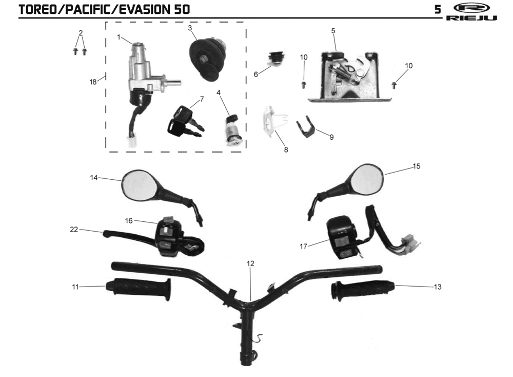 Części kierownicy- Lusterka Rieju Pacific szary 2009 2-suwowy