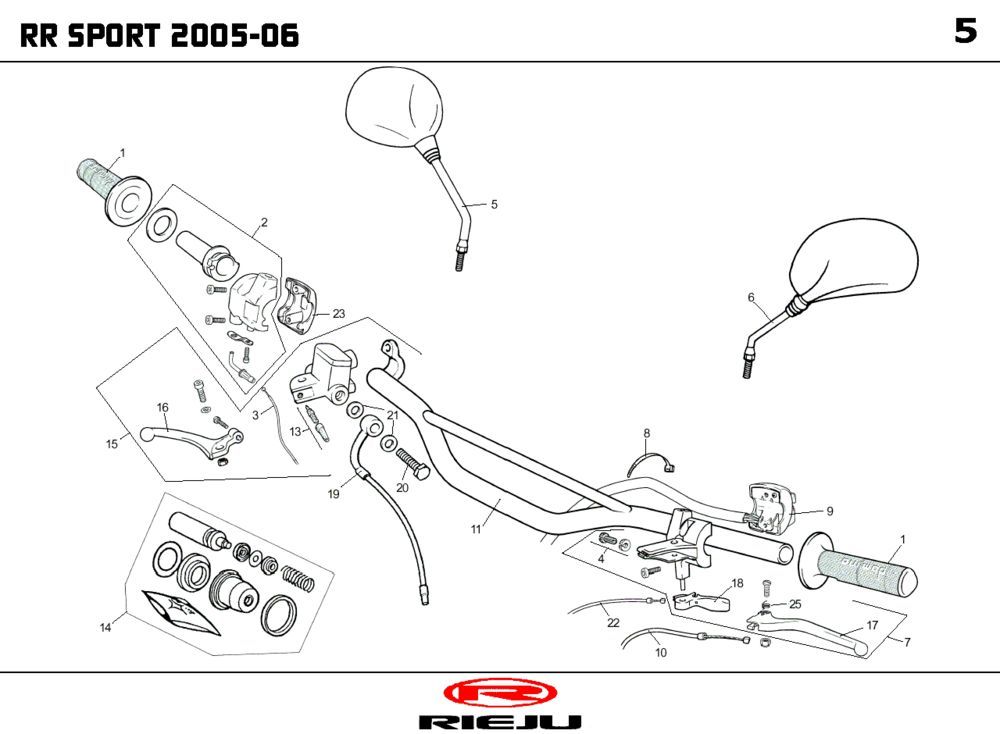 Części kierownicy- Lusterka Rieju RR sport czerwony 2005 2-suwowy