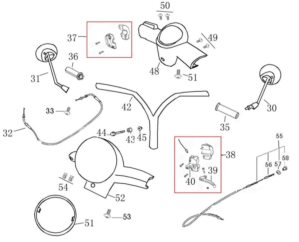 Części kierownicze Benzhou YY50QT-45A tytan