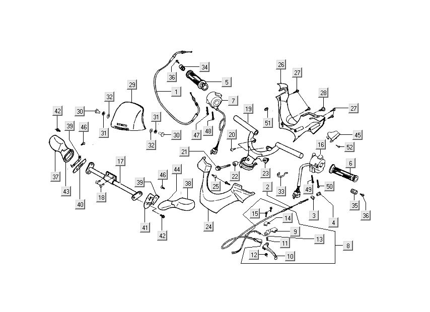 części kierownicy Kymco Dink LC 2-suwowy srebrny