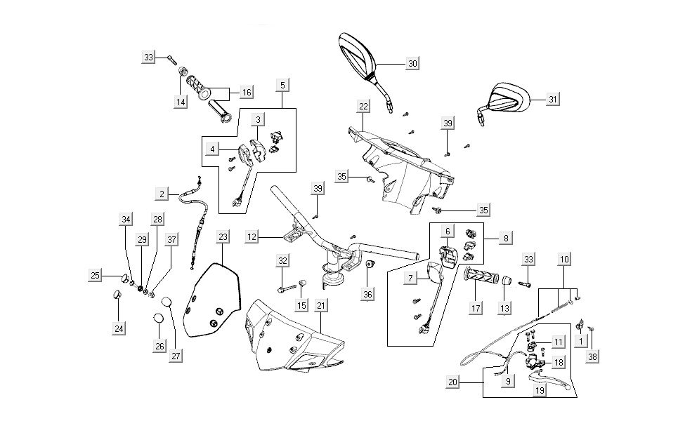 części kierownicy Kymco Super8 4-suwowy z 2009 czarny