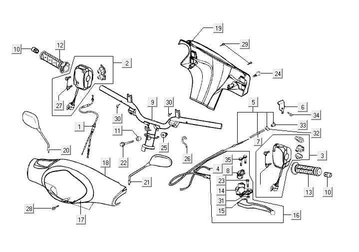 Części kierownicy Kymco Yup 2t ac niebieskie