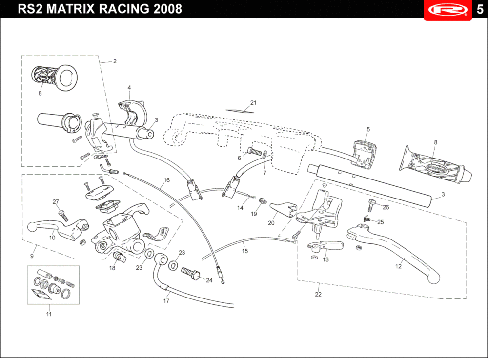Części kierownicze Rieju Rs2 racing czarny 2010 2-suwowy