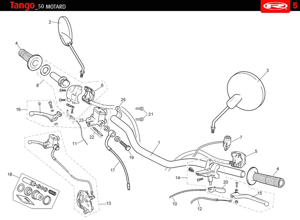 Części kierownicze Rieju Tango pomarańczowy 2010 2-suwowy