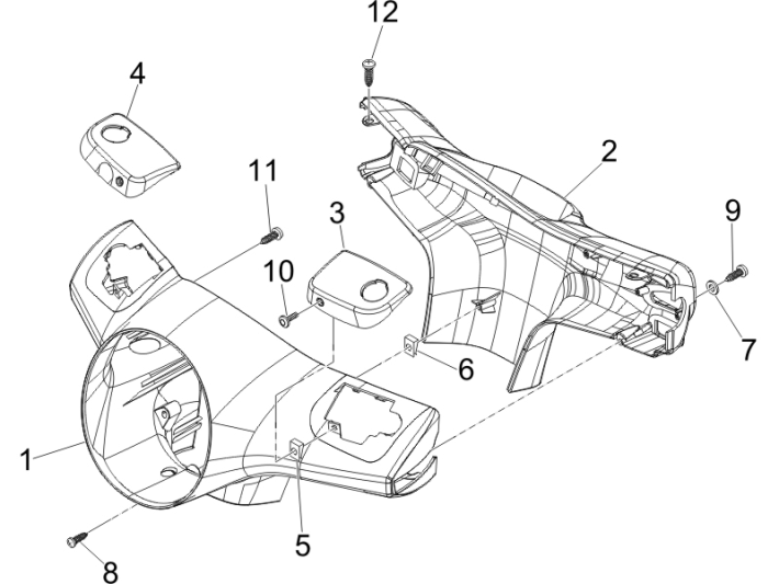 Pokrywy kierownicy Vespa GTS 250 ie 2005-2009 (z ABS) o północy 222/A