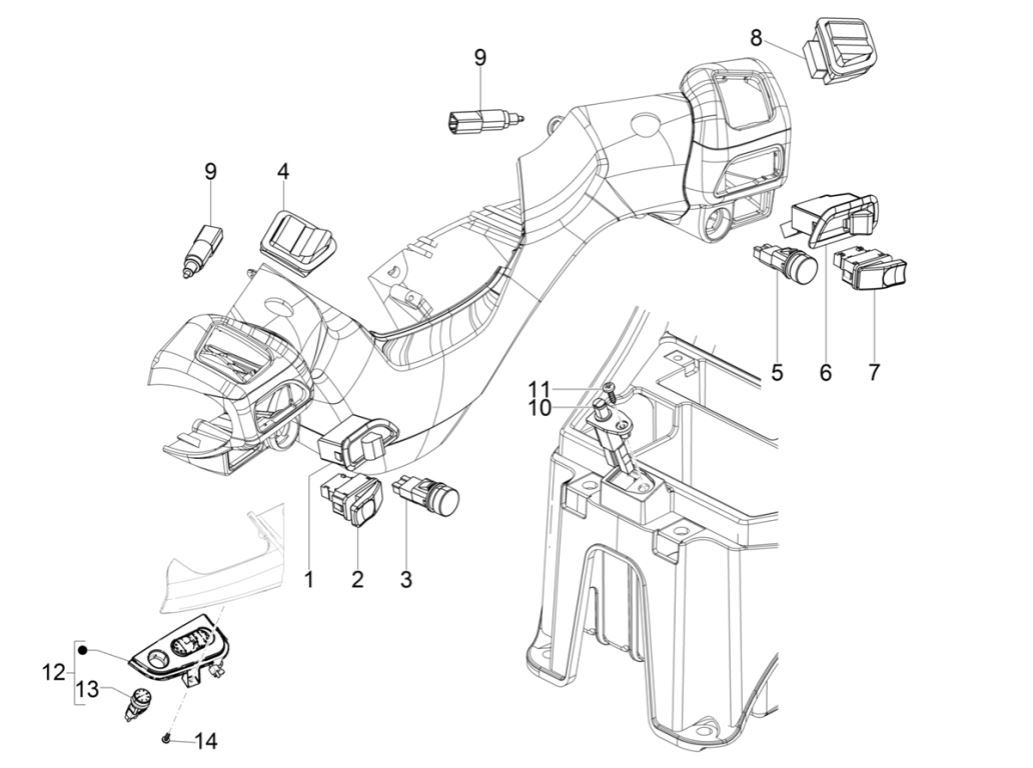 Piaggio MP3 300 HPE /300 HPE Sport E5 ABS 2020-2022 przełączniki kierownicze (EMEA)