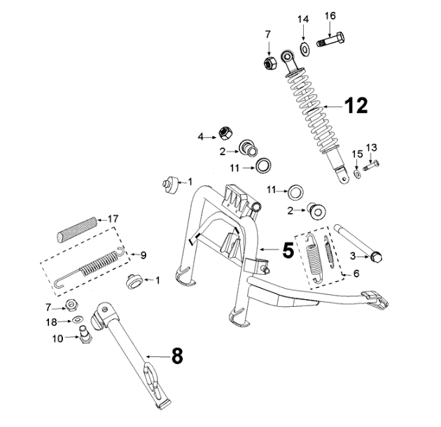 Suspension and stand Peugeot Django 125 EFI E4 2018-2020