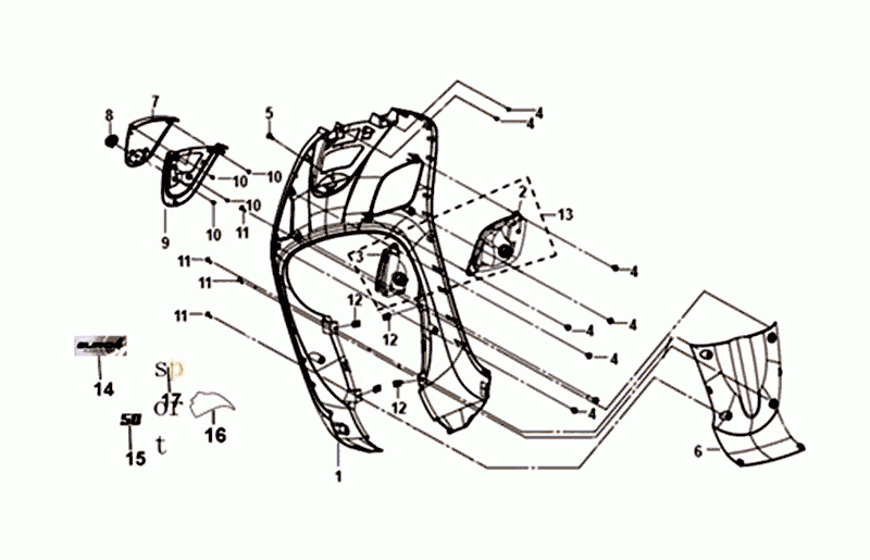 Lampka przednia przednia Sym Fiddle III czerwona/biała (R-086/WH-006)