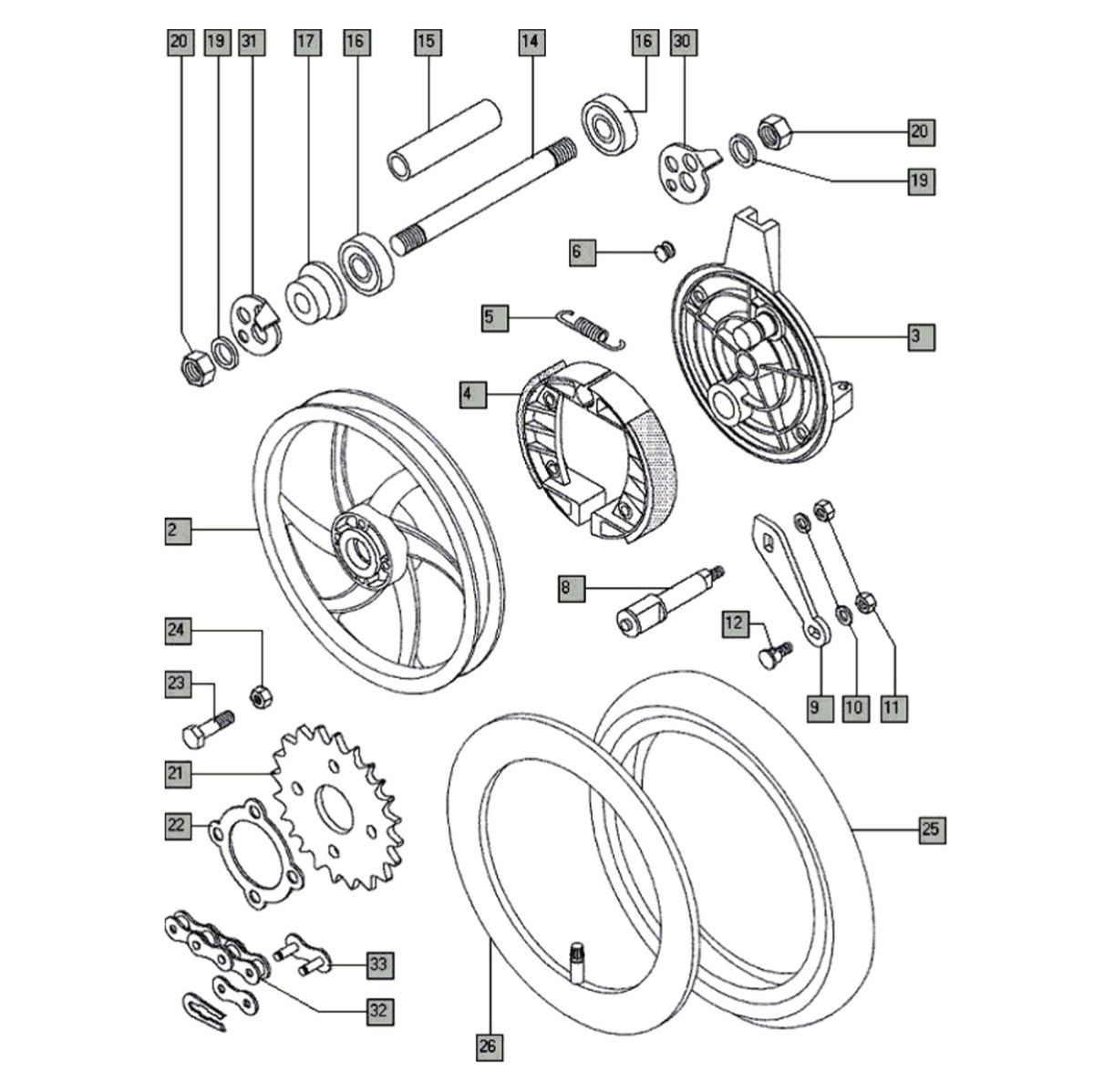 Achterwiel nieuw Tomos STANDARD (25-45KMH) (K8-L0)