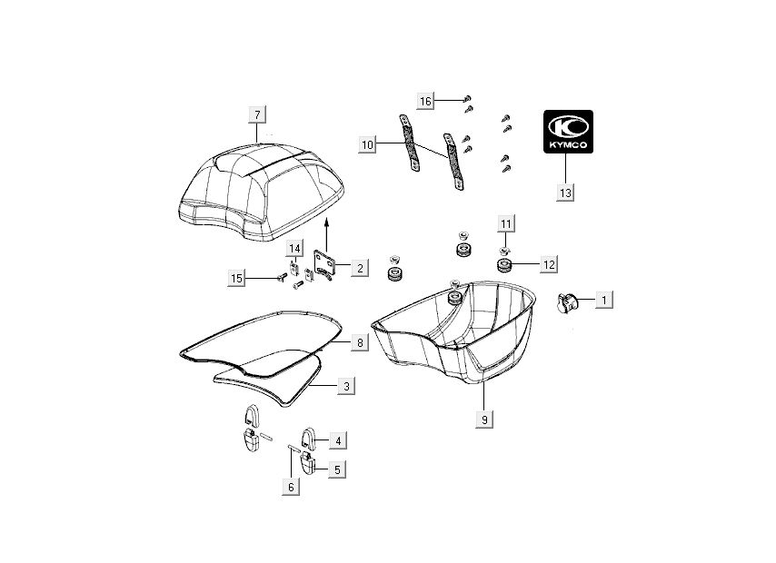 Top case Kymco Like 4-suwowy metalik czarny