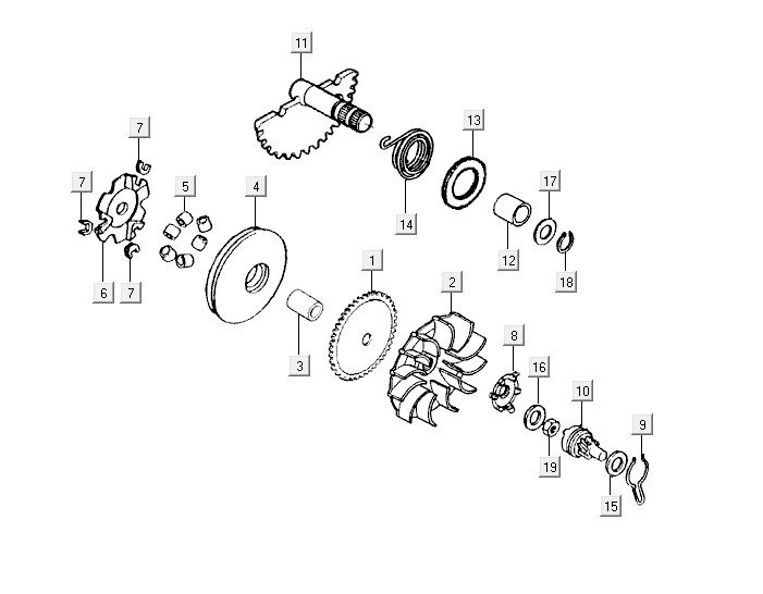 Wariator - części pokrywy skrzyni korbowej Kymco Yup 2t ac niebieski