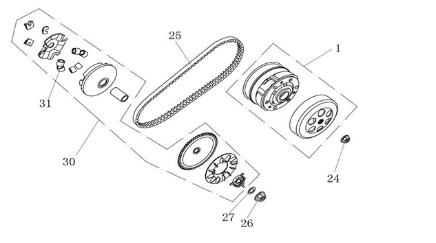 Wariator-Sprzęgło China Ape50 biały