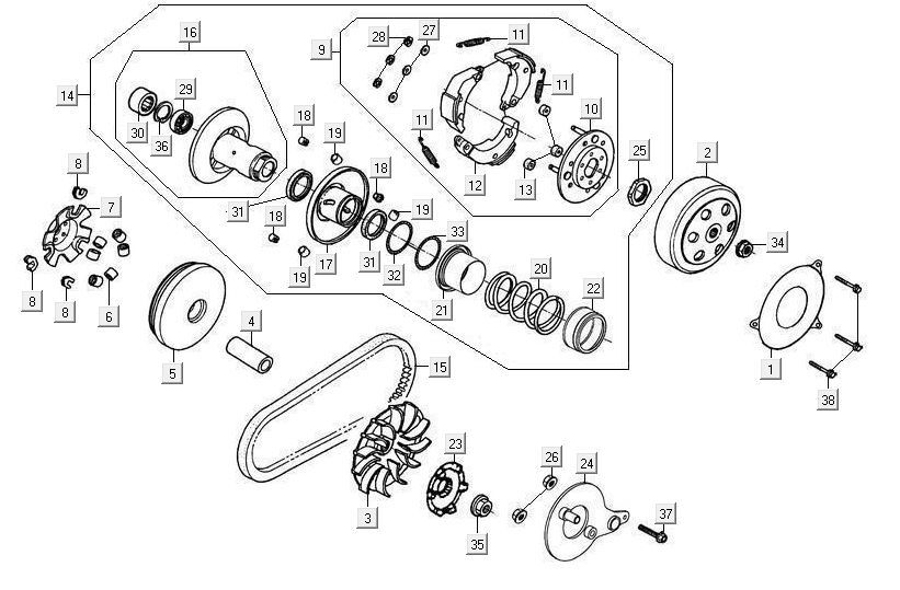 Wariator/ sprzęgło Kymco Maxxer 90 Czarny