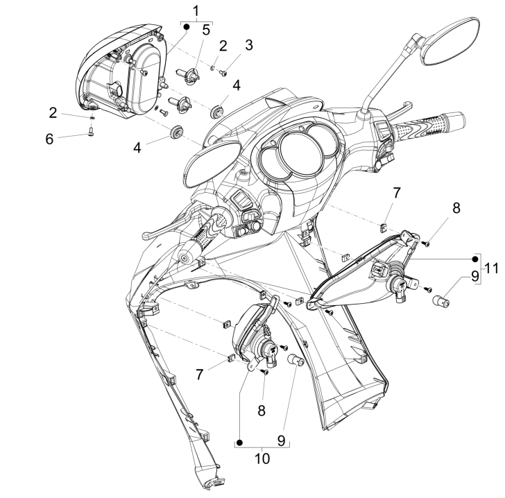 Lampy przednie - Piaggio Beverly 125 RST 4T 4V IE E3 2010-2015 (EMEA)
