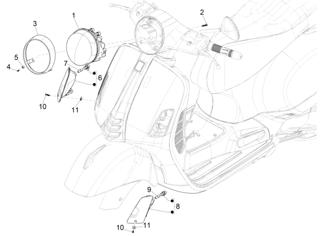 Lampy przednie - Vespa GTS 125 4T E4 ABS 2019 kierunkowskazy (EMEA)