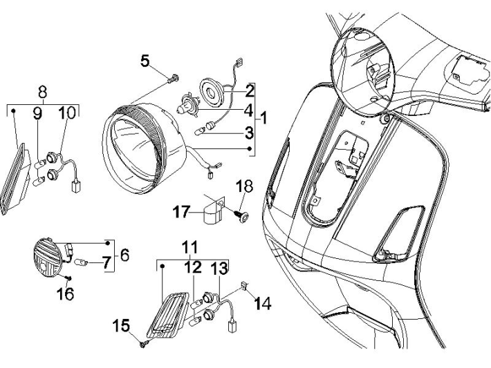 Lampki przednie Vespa GTS 250 ie 2005-2009 (z ABS)