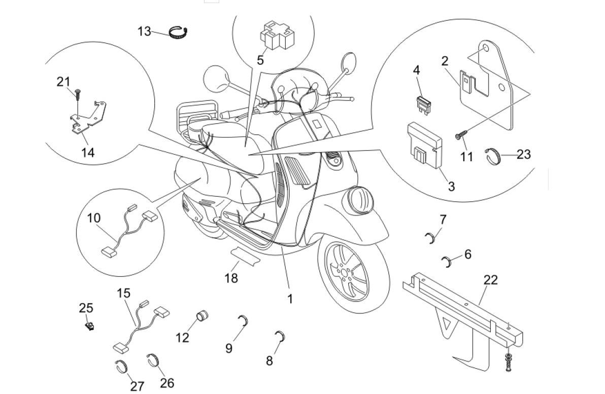 Główna grupa kabli Vespa GTV 250 4T 4V IE