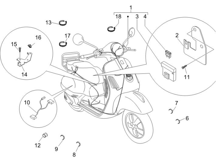 Główna grupa kabli Vespa GTS 250 czyli 2005-2009 (z ABS)