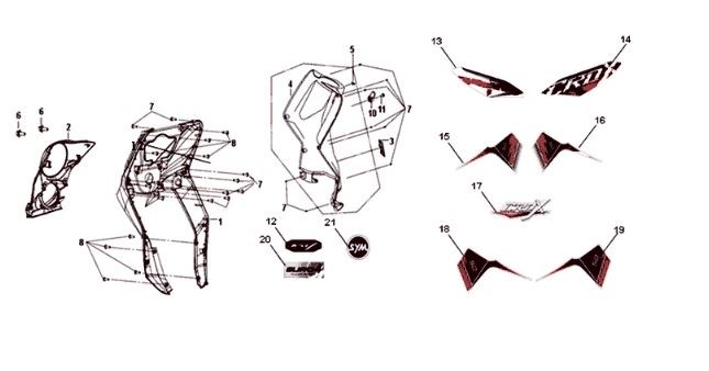 Voorplaat - binnenplaat - knipperlichten Sym Crox 50 E4 WHITE/GRAY (WH-8018P/GY-7450U)
