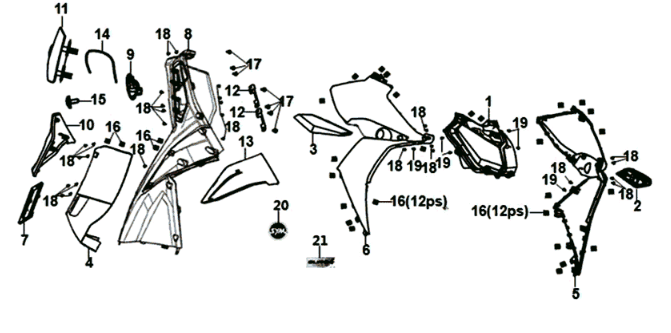 Płyta przednia/płyta wewnętrzna/system flashowania Sym Jet 14 125I E4 Blue (BU-289S)