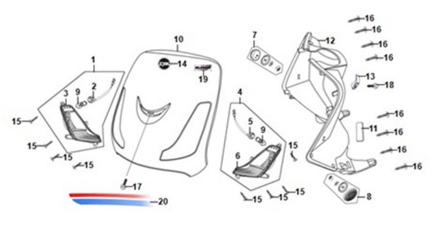 Voorplaat / binnenplaat / knipperlichten Sym Fiddle II Euro4 Black (BK-5560S)