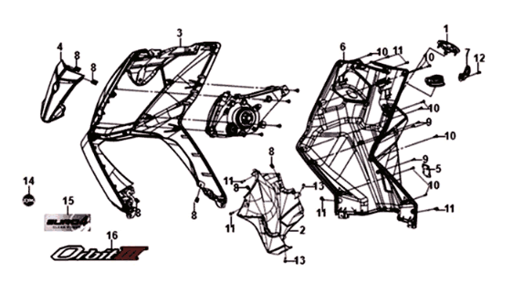 Voorplaat / binnenplaat / knipperlichten Sym Orbit III 125I E4 BLACK (BK-007U)