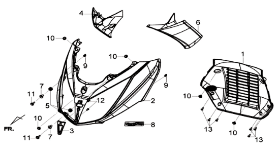 Płyta przednia/reflektory/ osłona nóg wewnętrzna Sym Joymax 300I ABS E3 2014-2016 Srebrna (S-7S)