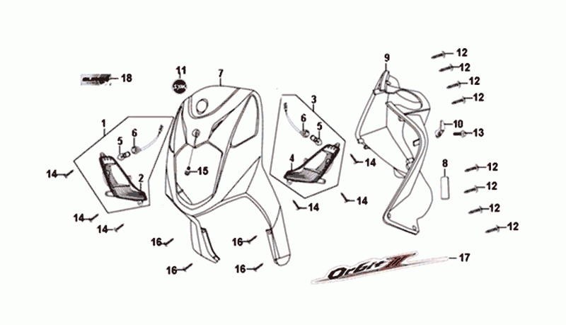 Płyta przednia/wewnętrzna/kierunkowskazy SYM Orbit II Euro 4 matowy brąz