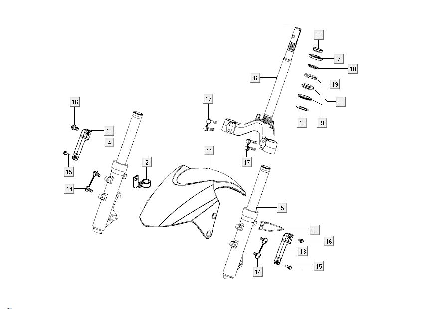 Błotnik przedni - Widelec przedni Kymco New Dink 4-suwowy czarny metaliczny